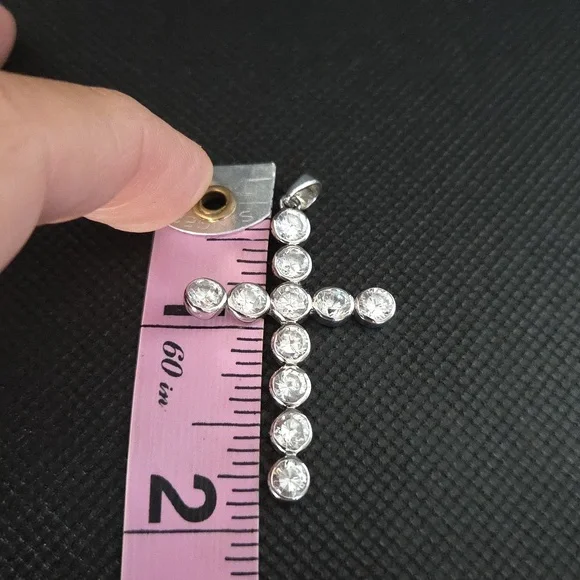 Sterling Cross Pendant w/diamonds Faux - Picture 5 of 5